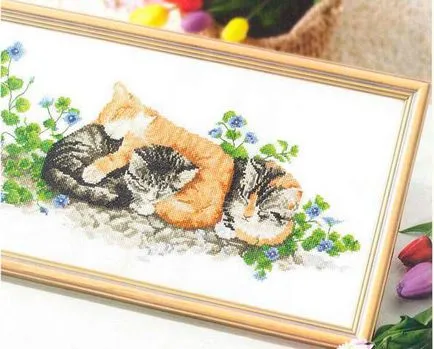 Схема за бродиране спящи котки, котка и котката