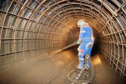 Gunite caracteristici concrete ale shotcrete, compoziție, fotografie