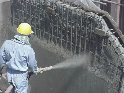 Gunite caracteristici concrete ale shotcrete, compoziție, fotografie