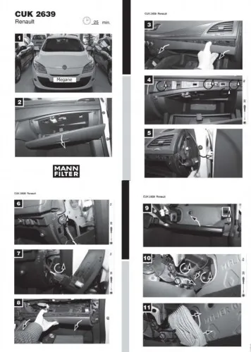 Подмяна на кабинния филтър Renault Fluence инструкции, видео, снимки