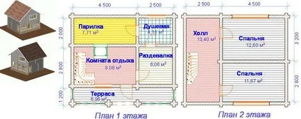 Бат втори етаж на проекта в два етажа, сауна от бар с жилищен етаж, на два етажа стая