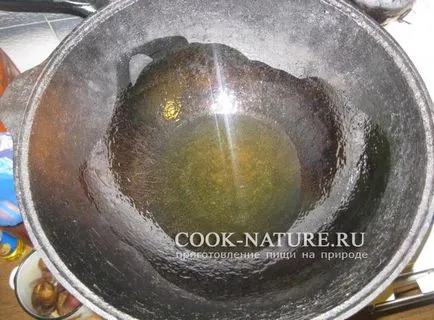 Cartofi copti cu carne într-un ceaun - gata pentru natură