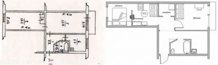 Átalakítás Hruscsov fotó előtt és után 1, 2, 3, 4 szobás