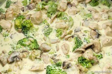 Paste în sos de smântână cu broccoli, carne de pui si ciuperci fotoretsept incrementală