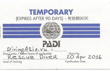 padi pe certificate, certificat NDL scafandru PADI și LND