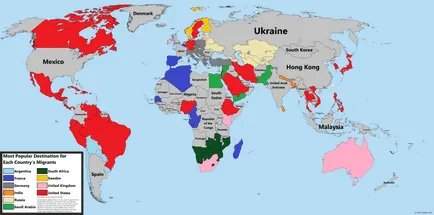 Карта на къде отиват, имигранти от цял ​​свят