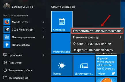 Start menü Windows 10-