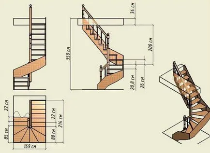 Размерите на вита стълба към втория етаж изчисляването на собствените си ръце, чертежи, онлайн калкулатори,