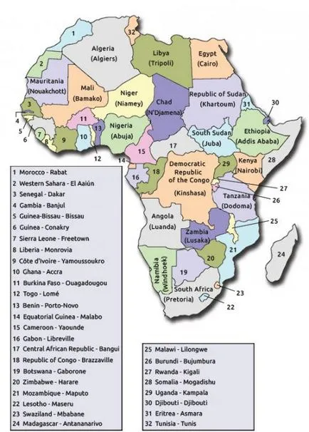 Listája afrikai országokban, valamint azok jellemzőit