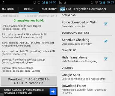 CyanogenMod downloader automatikus firmware frissítés a smartphone