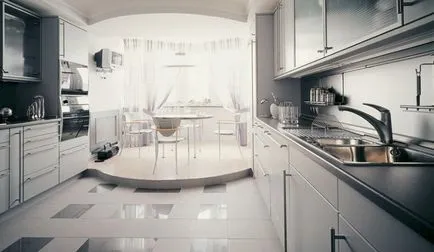 дизайн кухня с залив прозорец (снимка 44), интериорните помещения на 9, 12, 13 кв.м, трапезария декорация