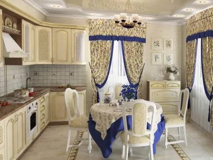 Design de bucătărie în stil marin, cu mâinile în decorarea principiilor principale