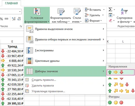 Cum de a face săgeți în celule de Excel și alte estimări ale valorii pictograme