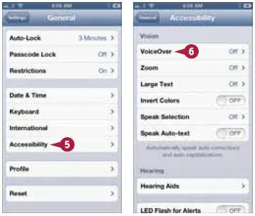 La fel ca în iPhone 5 pentru a configura utilizarea VoiceOver să se familiarizeze cu elementele de pe ecran - iPhone