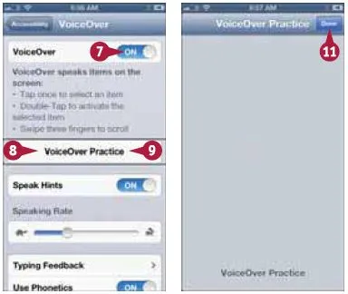 La fel ca în iPhone 5 pentru a configura utilizarea VoiceOver să se familiarizeze cu elementele de pe ecran - iPhone