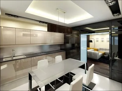 Cream кухня интериорен дизайн и кухни, блясъка на фасадите