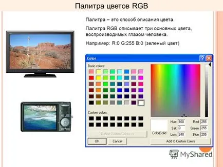 Előadás a színpaletta Color System RGB és CMYK tanár középiskolai