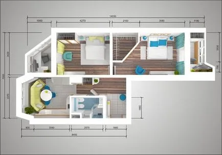 Design projekt egy hálószobás apartman P44T „mellény” fotó elrendezés dvushki- „undershirts” P44T