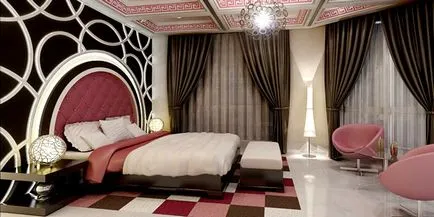 Hálószoba romantikus stílusban, belső kialakításuk és berendezésük a lakásban