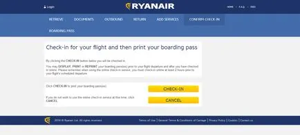 On-line al companiei aeriene Ryanair check-in