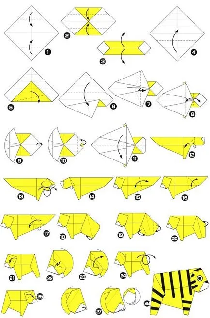 Origami papír, hogyan lehet egy tigris