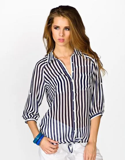 Раираната риза за жени, какво да облека раирани черно-бяло или синьо дълга риза,