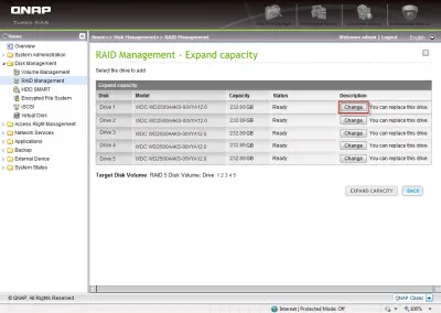 Kapacitásának növelése a tömb, és szintjének változása raid nélkül a rendszer leállítása, QNAP