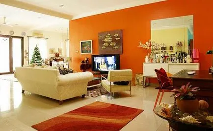 15. Ötletek narancs és fehér nappali