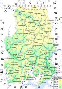 Részletes térkép Udmurt a térképen Hungary, folyók és városok, térkép turisták számára