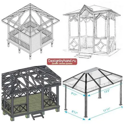 Gazebos kezüket rajzok és fotók