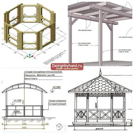 Gazebos kezüket rajzok és fotók