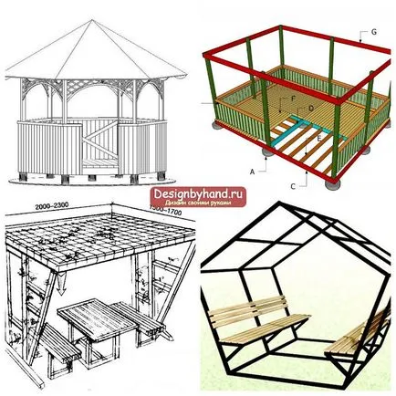 Gazebos kezüket rajzok és fotók