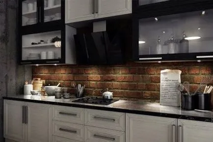 panou de perete sub bara de bucătărie cărămidă în formă de cărămizi albe