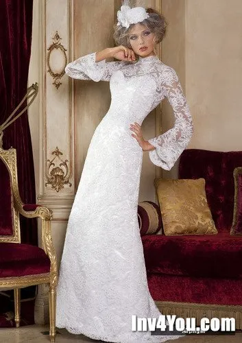 rochie de mireasa închisă - fotografie cu mâneci cu dantelă - rochie de mireasa fotografie