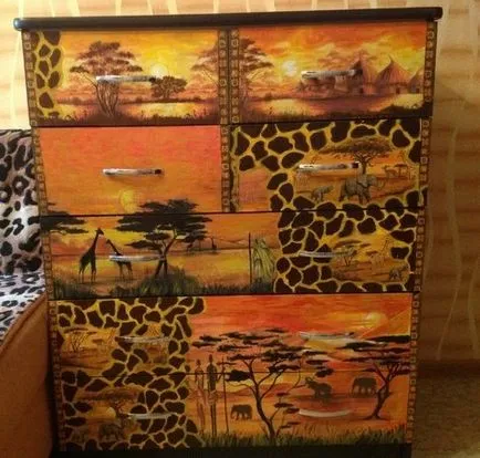 Afrikai decoupage képek a stílus, a palackok és bútorok safari téma