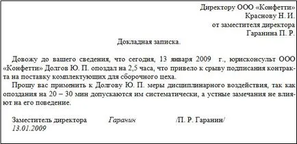 Memo anterioare (mitocănesc) angajat model de comportament, forma, detalii