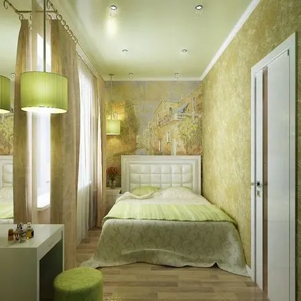 Cum cel mai bine pentru a proiecta interiorul unui dormitor îngust, în cazul în care patul este mai bine pentru a pune fotografia bun design