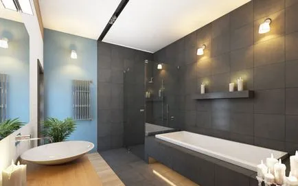 Fürdőszoba tervezés szürke csempe szoba stílusok kombinációja bútorok