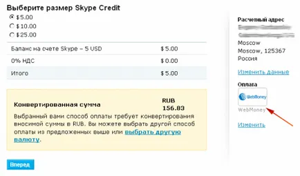 Skype pentru WebMoney - instrucțiuni de plată