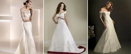 Сватбена рокля с изпуснато раменете - как да се вдигне на фигурата, популярни модели и стилове със снимки