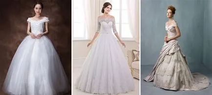 Сватбена рокля с изпуснато раменете - как да се вдигне на фигурата, популярни модели и стилове със снимки