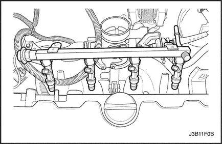 feroviar de combustibil și injectoare - demontarea și montarea Chevrolet Lacetti chevrole lachetti (Daewoo dzhenra)