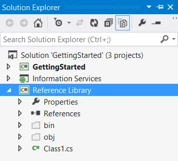 Visual Studio, soluție fereastră Explorer