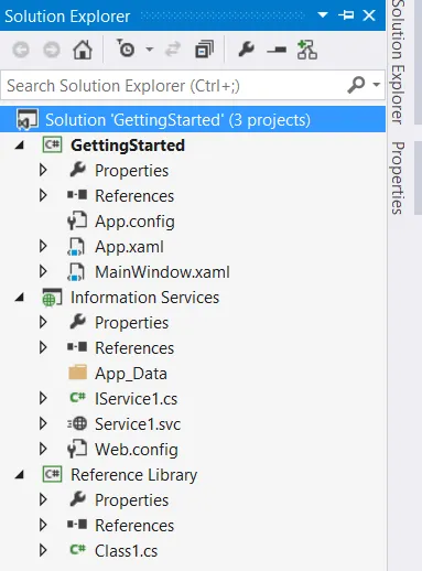Visual Studio, soluție fereastră Explorer