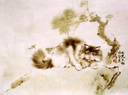Acuarelă gu yingzhi - pisici Queen