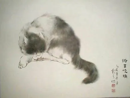 Acuarelă gu yingzhi - pisici Queen
