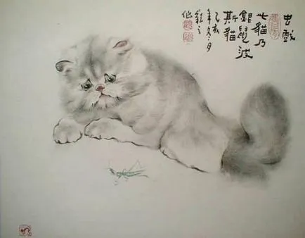 Акварелна гу yingzhi - котки на Кралицата