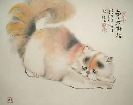 Акварелна гу yingzhi - котки на Кралицата