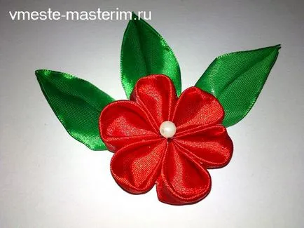 Floare cu frunze în tsumami arta kanzashi petale simple rotunde (master class)