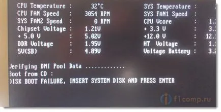 Ce este afișat pe ecran în cazul în care unitatea hard disk mort